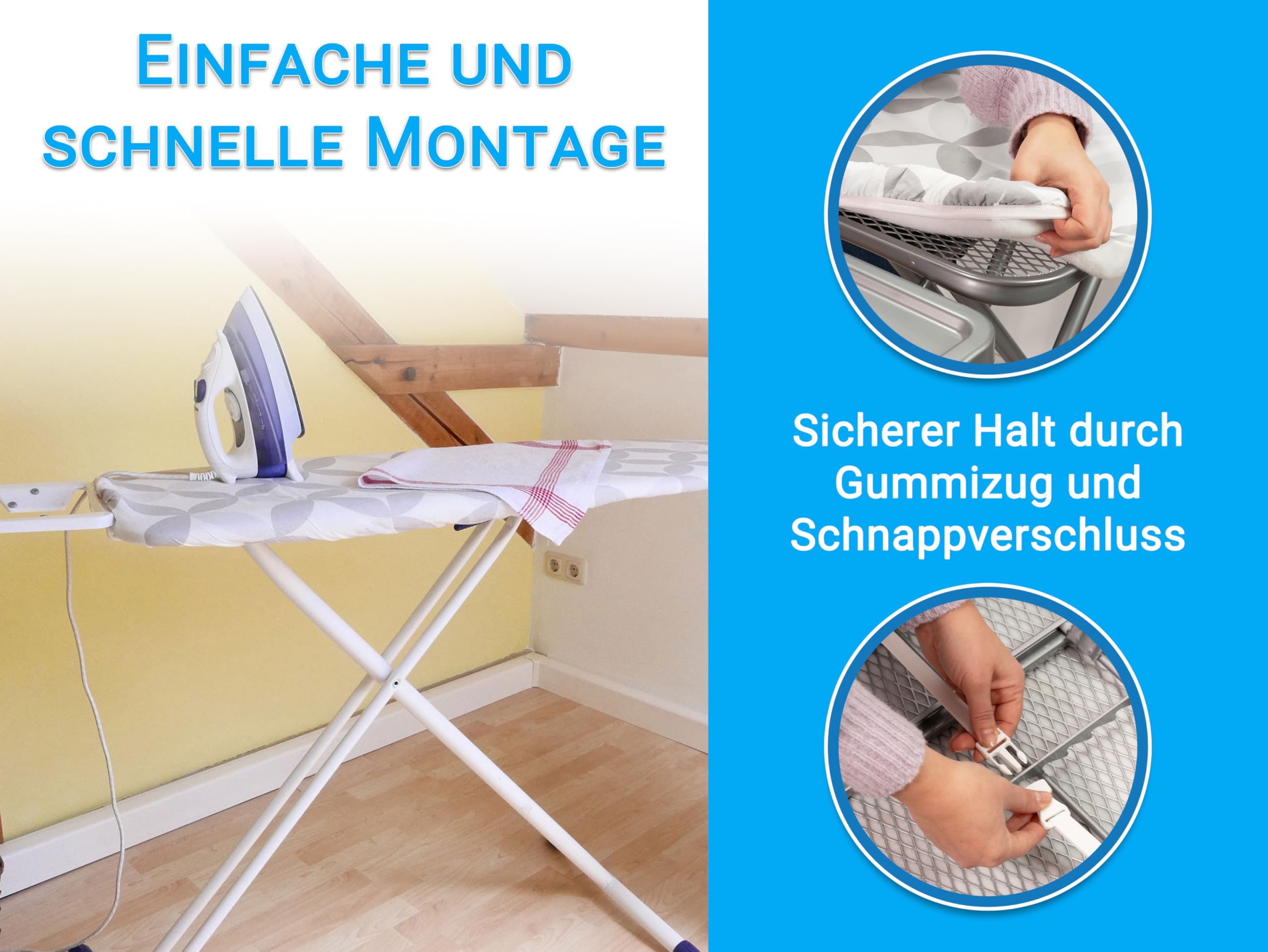ZOLLNER Bügelbrettbezug in 48x125 cm - aus Baumwolle - mit rundum Gummizug und Schnappverschluss - für ein faltenfreies Bügelergebnis
