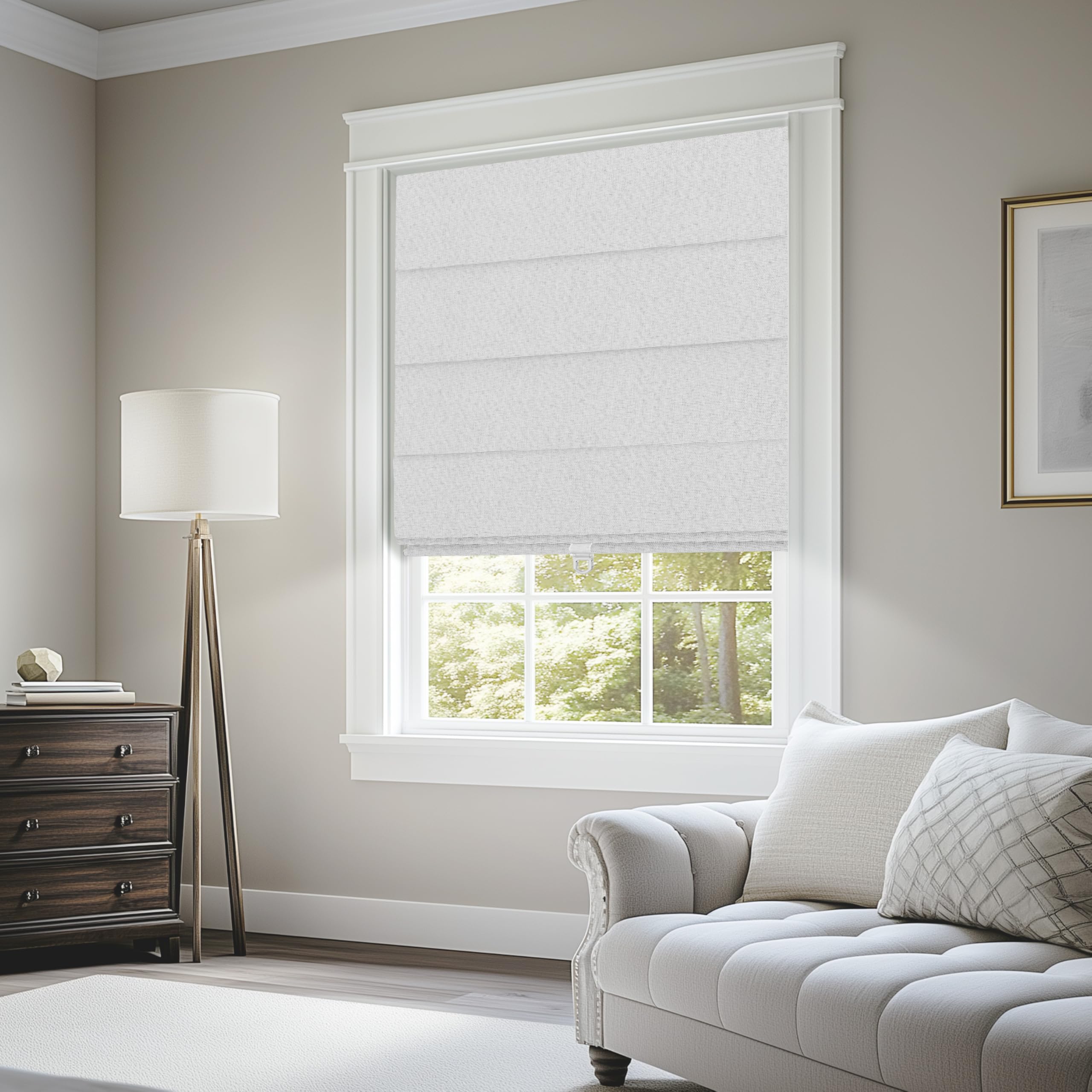 BERISSA Cordless Roman Shades for Windows Blackout,Pull Down Linen Fabric Roman Blinds,Privacy Window Shades for Door Windows,Bedroom,Office,Easy to