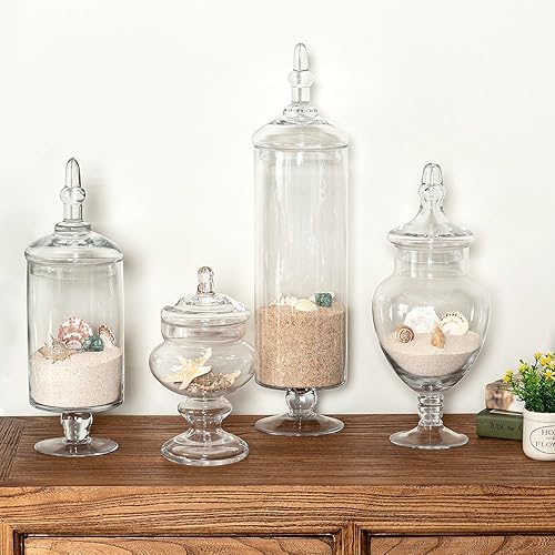 Miniatura 4 de MyGift Juego de 4 tarros de boticario de vidrio transparente con tapas, decoración de baño, bufé de dulces, centro de mesa de boda, tarro decorativo