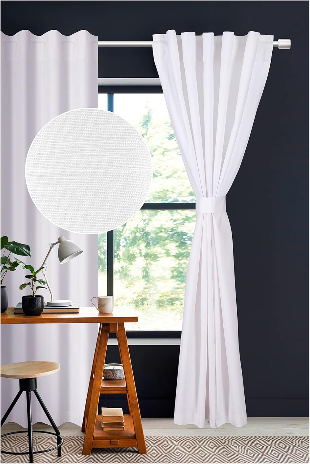 Lightnpro White Cotton Curtains 96 Inches Long - Set of 2 Farmhouse Tab Top Drapes 50x96 for Living Room, Bedroom, or Dining, Light Filtering Curtain Panels, Classic Window Treatment