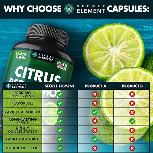 Miniatura 7 de Secret Element Paquete de 3 extractos de bergamota cítrica de 1000 mg, suplemento para el corazón, el apoyo del sistema inmunológico y el
