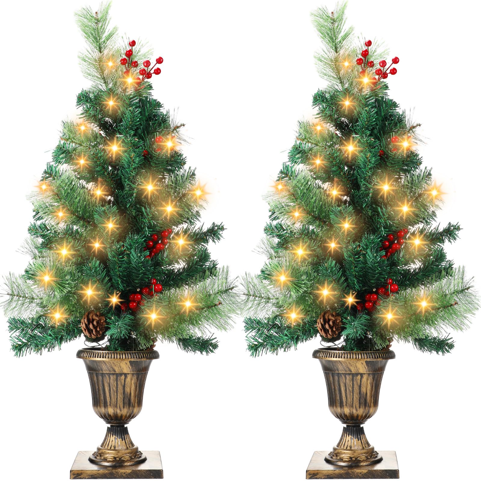 Hiboom 2 Pack Christmas Tree 3 ft Pre Lit Artificial Spruce Entrance