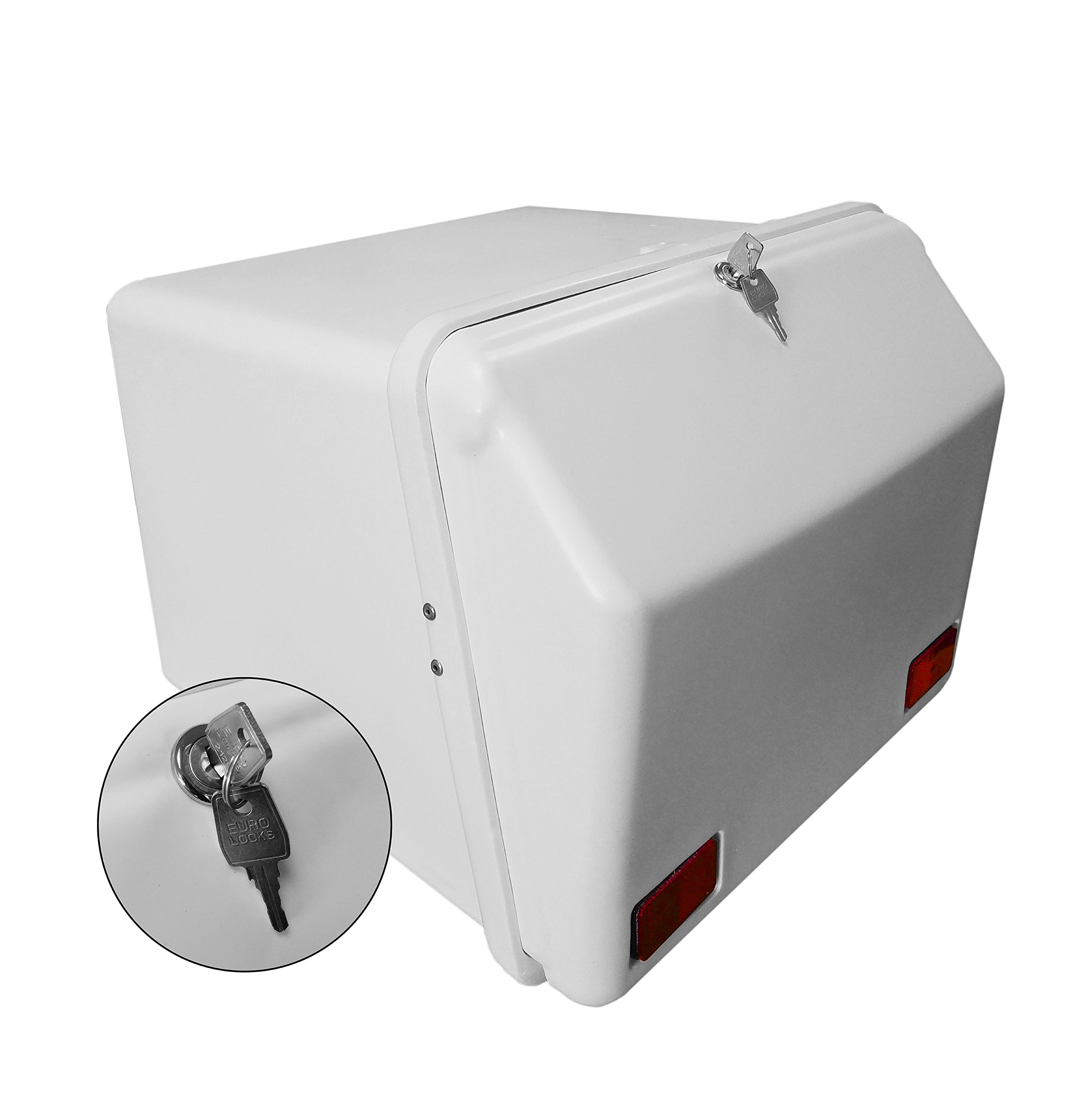 Cajón Portaequipajes Moto Ciclomotor Quad con Cerradura Fácil Montaje, 50x50x42 cm, Cofre Gran Capacidad Apto para Alimentos, Reflectantes Homologados, 75 Litros, Caja Moto (COLOR BLANCO)