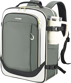 KROSER Laptop Backpack Computer Backpack 17 Inch Men-Beige/Army Green/Black