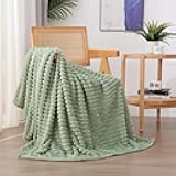 Sage Green Fleece Throw Blanket 50”×60” for Couch Sofa Bed,Super Soft Cozy Plush Microfiber Flannel Blanket with Stripes Design Lightweight for Adults,Woman,Girls