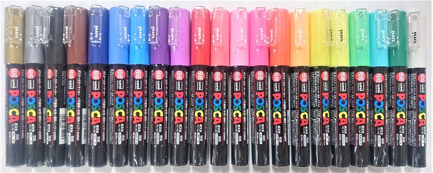 Posca Paint Marker Pen, Extra Fine Point(PC-1M), 21 Colors Set with Original Vinyl Pen Case
