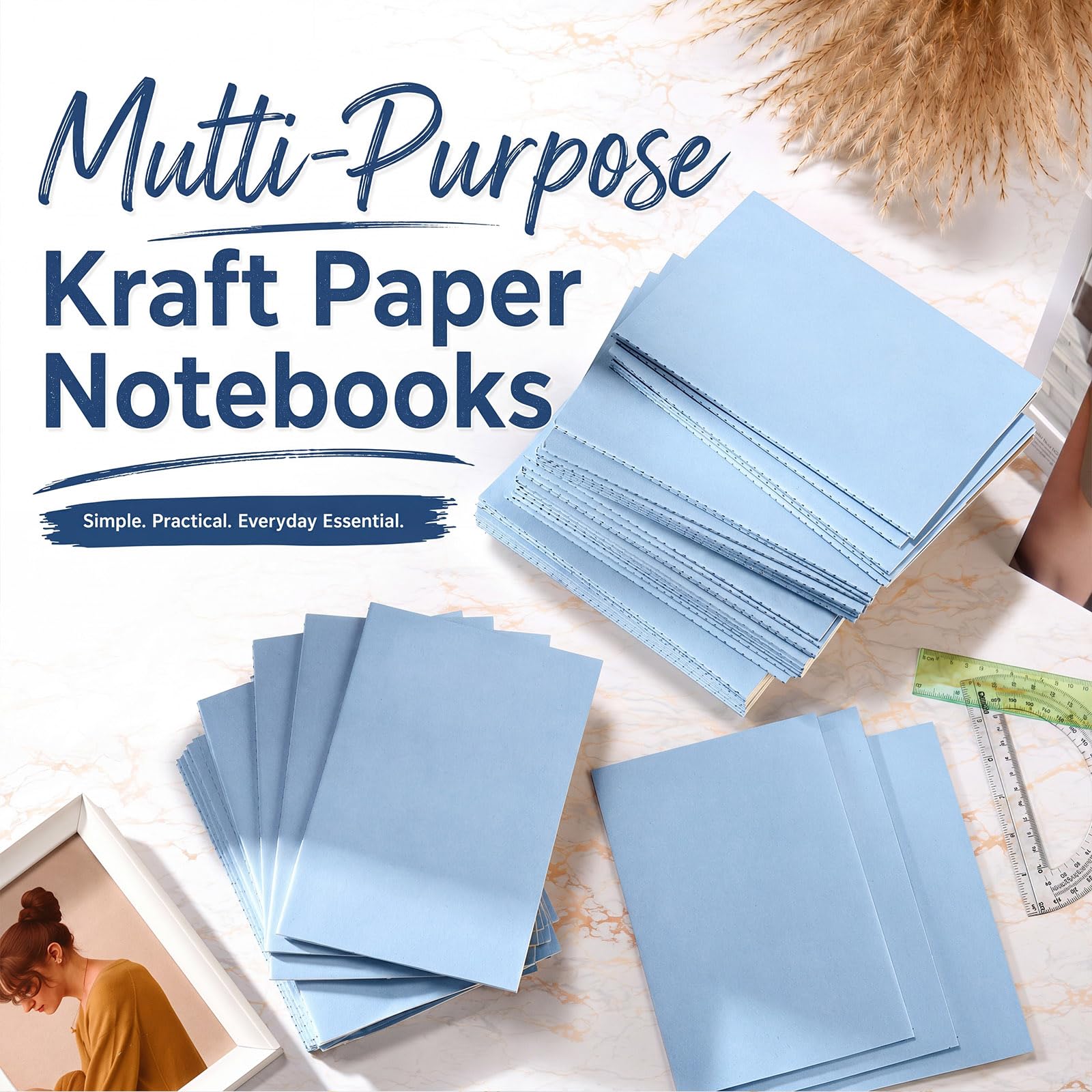 Mimorou 100 cuadernos diarios a granel, cuaderno pequeño A5 de tapa blanda de papel kraft de 5.5 x 8.3 pulgadas, blocs de notas con 60 páginas, 30 hojas para escribir bocetos, suministros de oficina