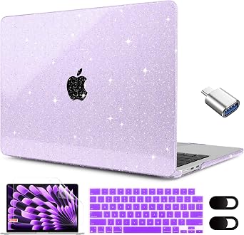 MEEgoodo Glitter Case for M5/M4/M3/M2 MacBook Air 15 inch Case 2026 2025 2024 2023, Fit Model A3448/A3241/A3114/A2941, Laptop Shell for MacBook Air 15.3 inch, Purple
