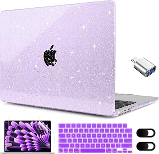 MEEgoodo Glitter Case for M5/M4/M3/M2 MacBook Air 15 inch Case 2026 2025 2024 2023, Fit Model (A3448/A3241/A3114/A2941), Laptop Shell for MacBook Air 15.3 inch, Purple