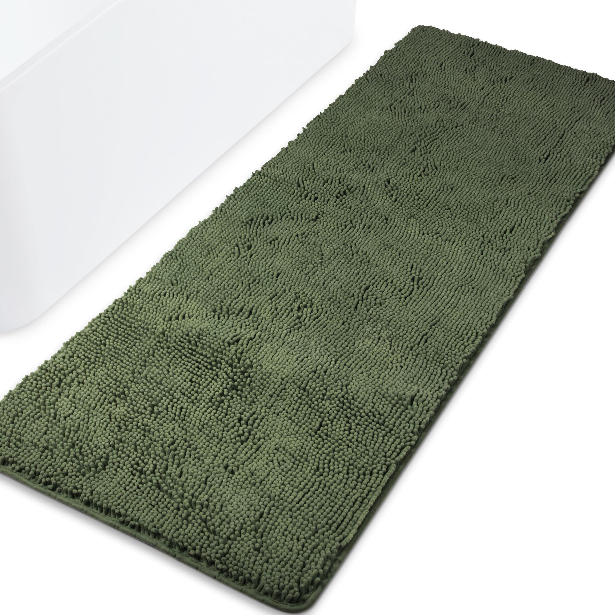Yeaban Non Slip Bathroom Rug 24 x 72 inches – Long Bath Rug Thick Chenille Absorbent and Washable Plush Bath Mat for Bathroom, Shower, Sink (Olive Green) — image 1