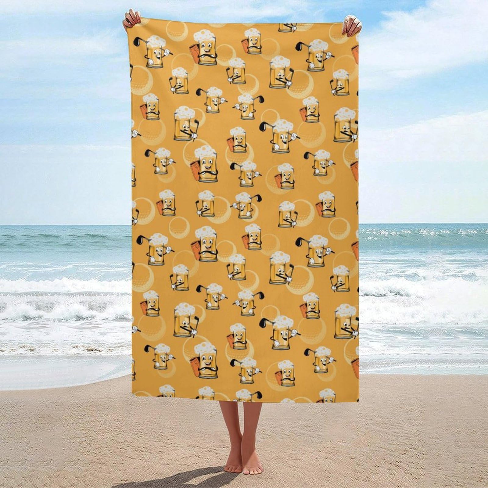 Anceky Beach Towel Soft Beer Glass Playing Golf Bath Towels Quick Dry Bath Towel for Beach Pool Yoga Swim Shower 31 X 51 in