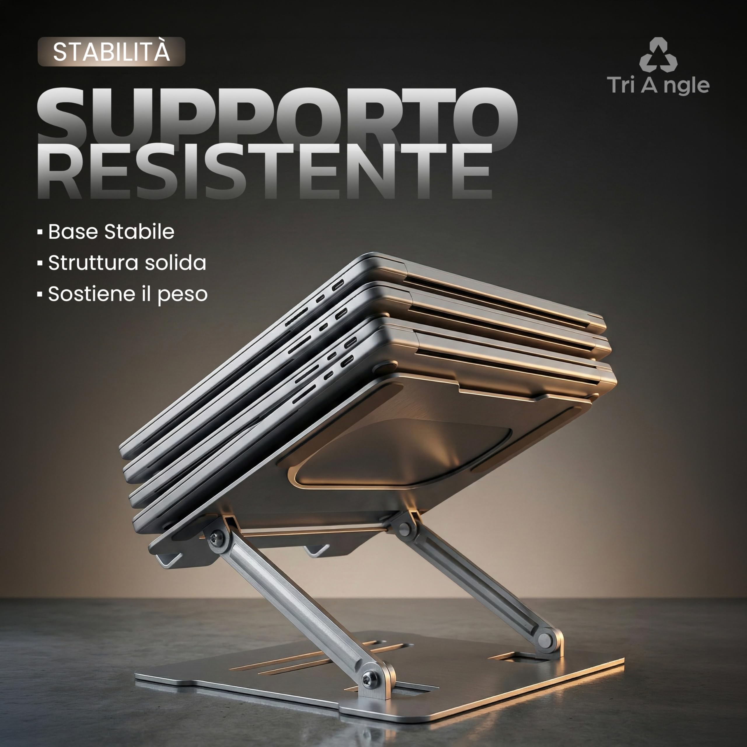 Generico Supporto Pc Portatile Regolabile 90–180° In Acciaio Al Carbonio E Abs – Compatibile Fino A 15,6" – 25×21,5 Cm
