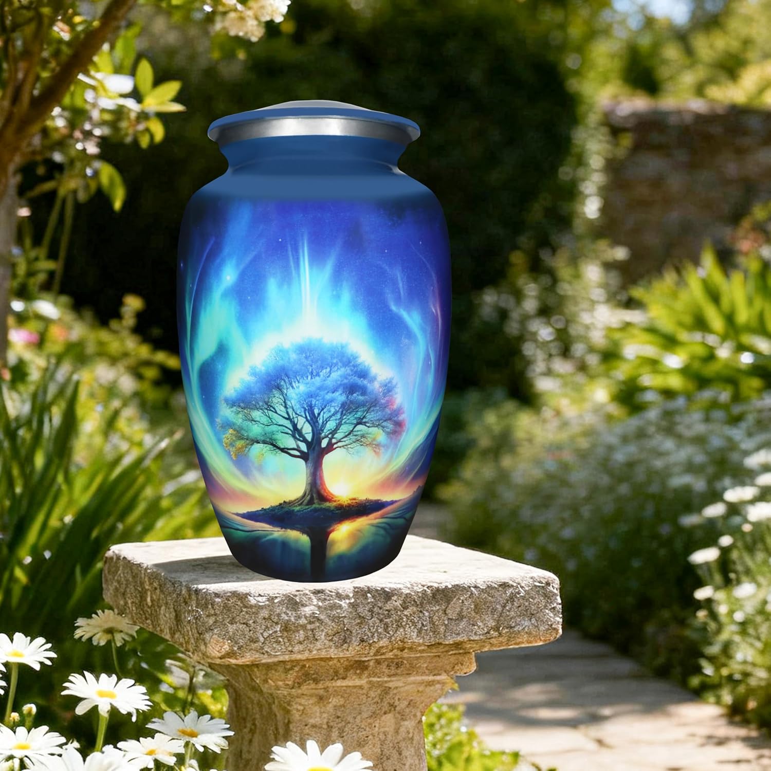 M MEILINXU Urn for Ashes Adult Male or Woman, Cremation Urns for Human Ashes Adult Man & Female, Funeral Decorative or Burial, Blue Galaxy and Starry Sky, Tree of Life Urn - Large Full Size - Image 6