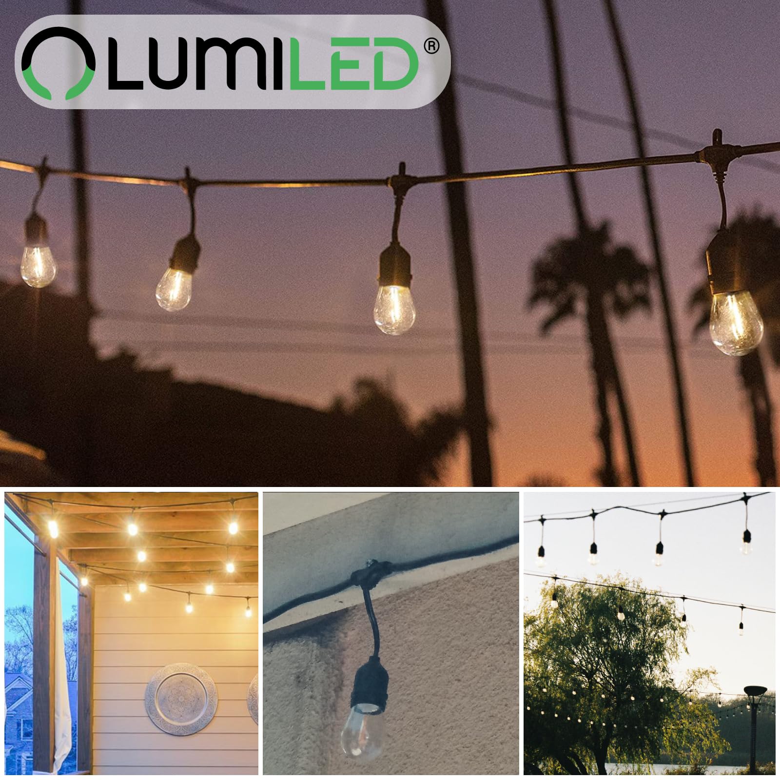 Lumiled Lichterkette Außen 15 Meter mit 30 E27 LED 1W Glühbirne ST45 Warmweiß 2700K 230V Birnen für Garten Biergarten Party Hochzeit Dekoration Terrasse Weihnachten verlängerbar mit Strom