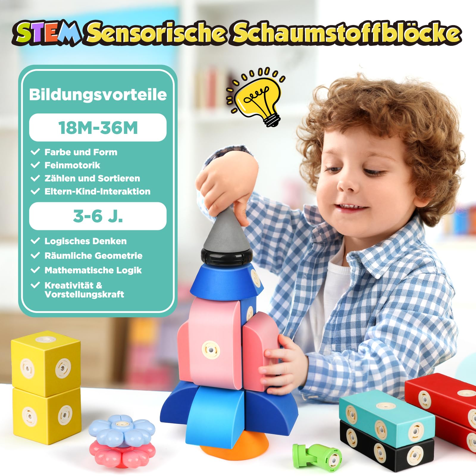 Magnetische Bausteine Spielzeug für Kinder 3-6, 100 Stück Schlossbau-Softblöcke Lernspielzeug für Kinder STEM Montessori Kinderspielzeug ab 3 4 5 6 Jahre für Jungen Mädchen, 3D Konstruktions Spielzeug