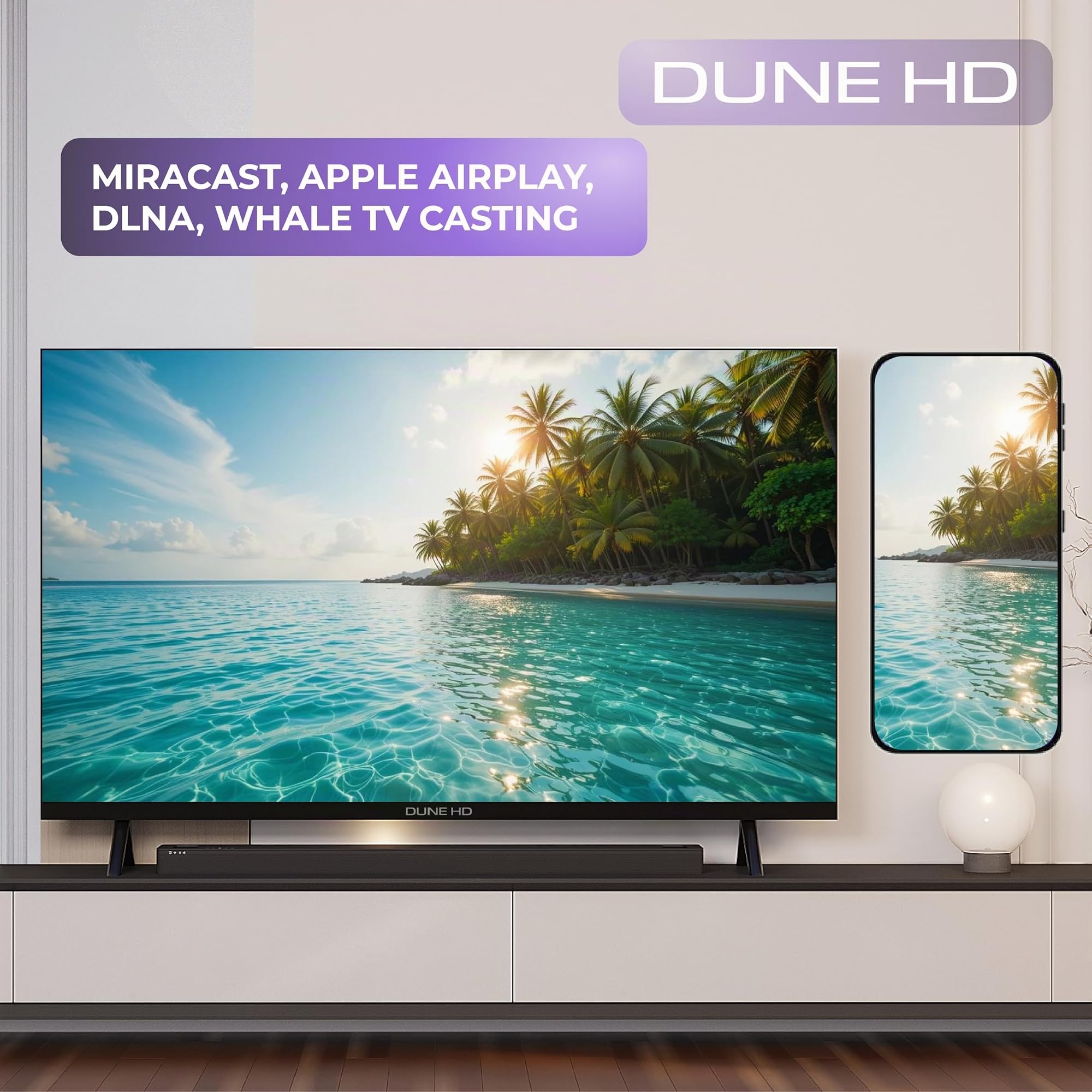 Dune HD Smart TV 43" (2026), QLED 4K UHD Quantum Dots, HDR10 HLG, Whale OS Android, 2+16, Sintonizador Triple DVB-T/T2/S/S2/C + TV analógica, Control por Voz, AirPlay, Miracast (43, Pulgadas)