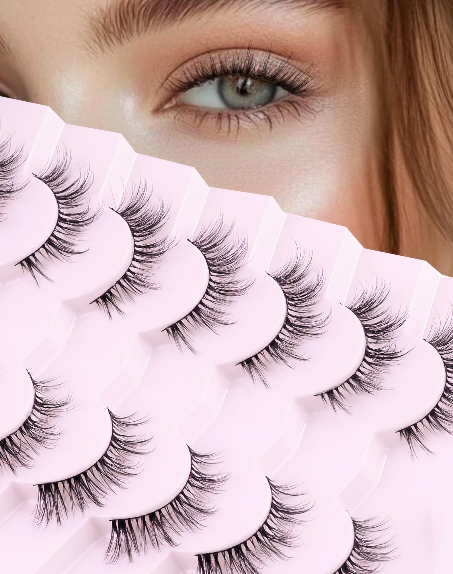 ENFOO Natural Cat Eye Lashes Strip False Eyelashes Natural Look Flared Manga Spiky Eyelash 7 Pairs 13MM D293
