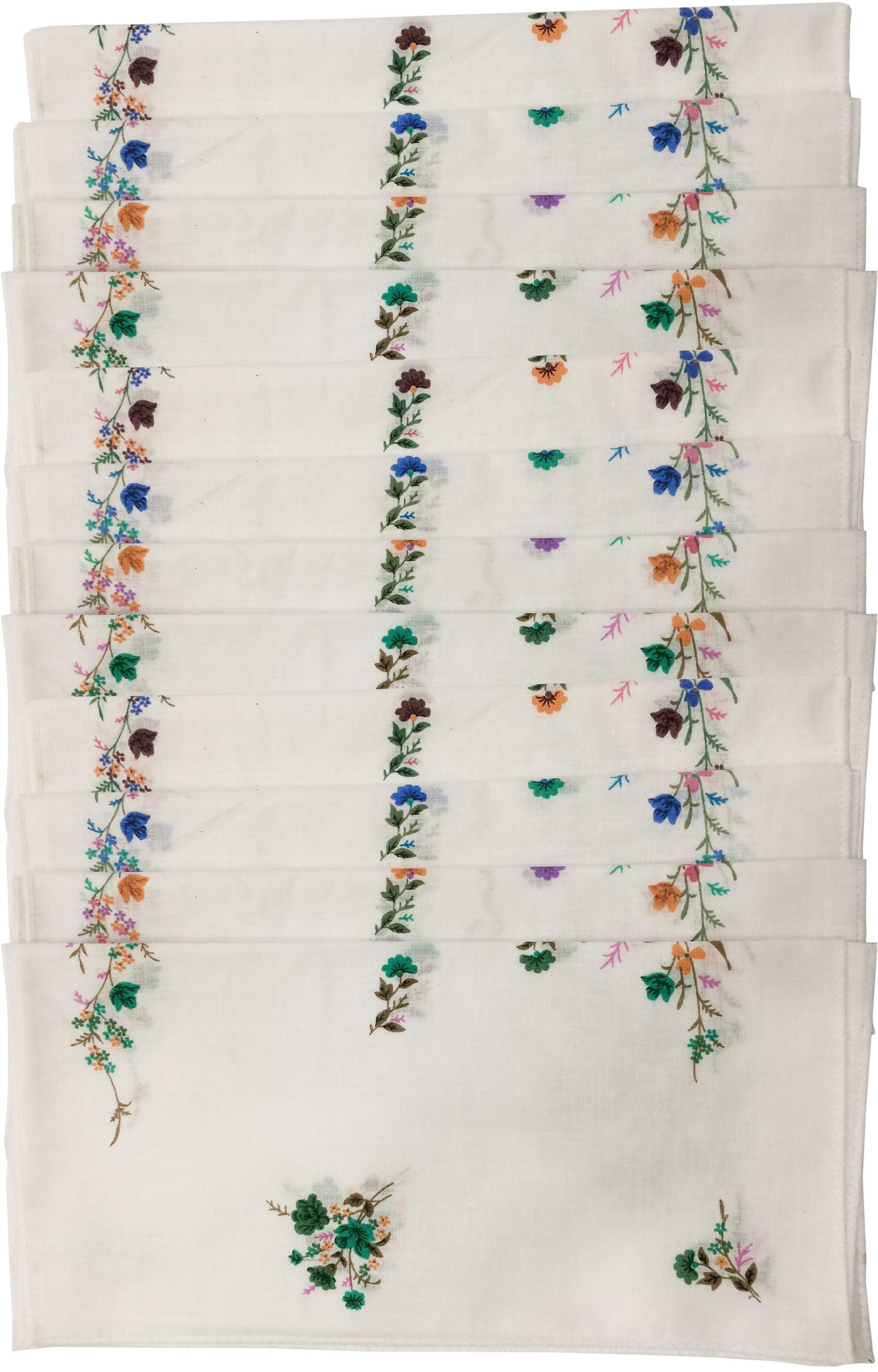 Women's White Cotton Handkerchiefs (12 Pack, Floral Printed, Multi-Colored)-image-0
