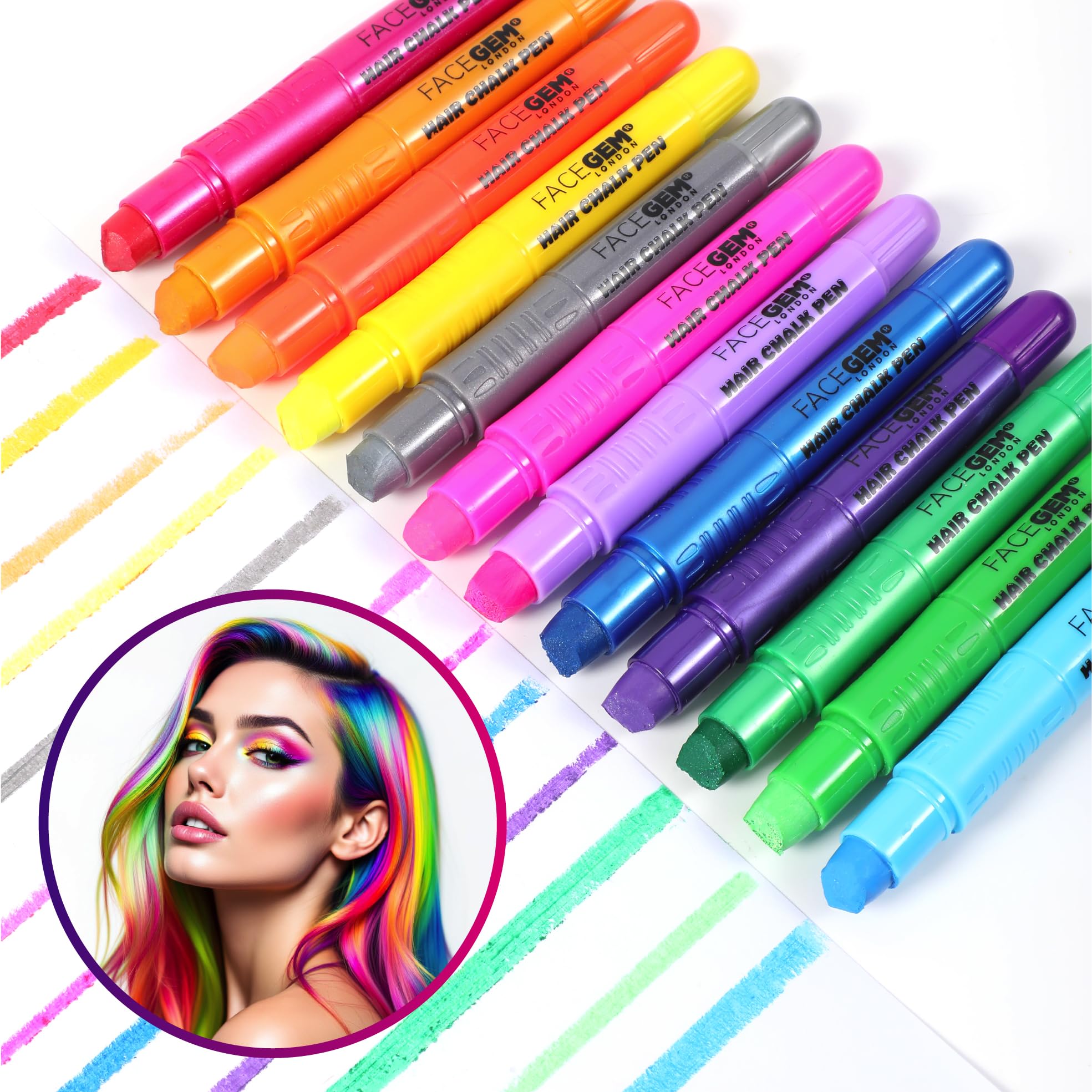 12 Haarkreiden, 12 neon- und metallische Haarkreiden, ungiftig, leicht waschbar, bunt, metallisch und neonfarben, perfekt für Festivals, Halloween, Partys, Haarkreiden für Mädchen