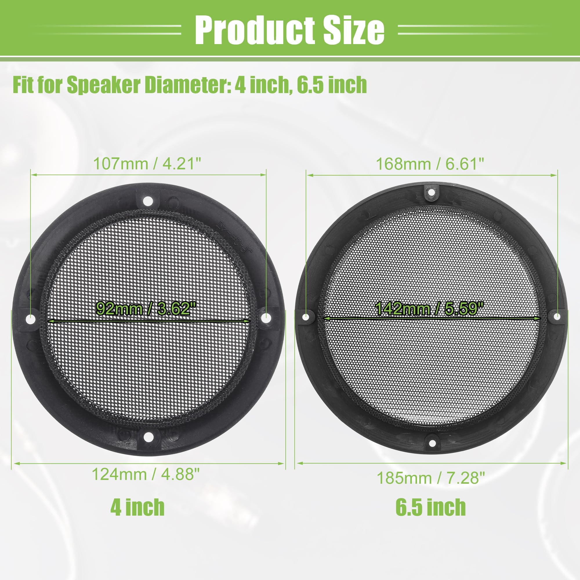 X AUTOHAUX Griglia universale per altoparlanti auto, 10,2 cm e 16,5 cm, protezione rotonda per subwoofer audio, con viti di montaggio, grigio ferro, confezione da 4