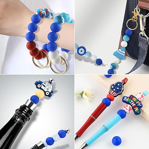 Miniatura 4 de Sunrony 70 cuentas de silicona para hacer collares, cuentas redondas de silicona a granel de 0.59 pulgadas para bolígrafos (azul oscuro)