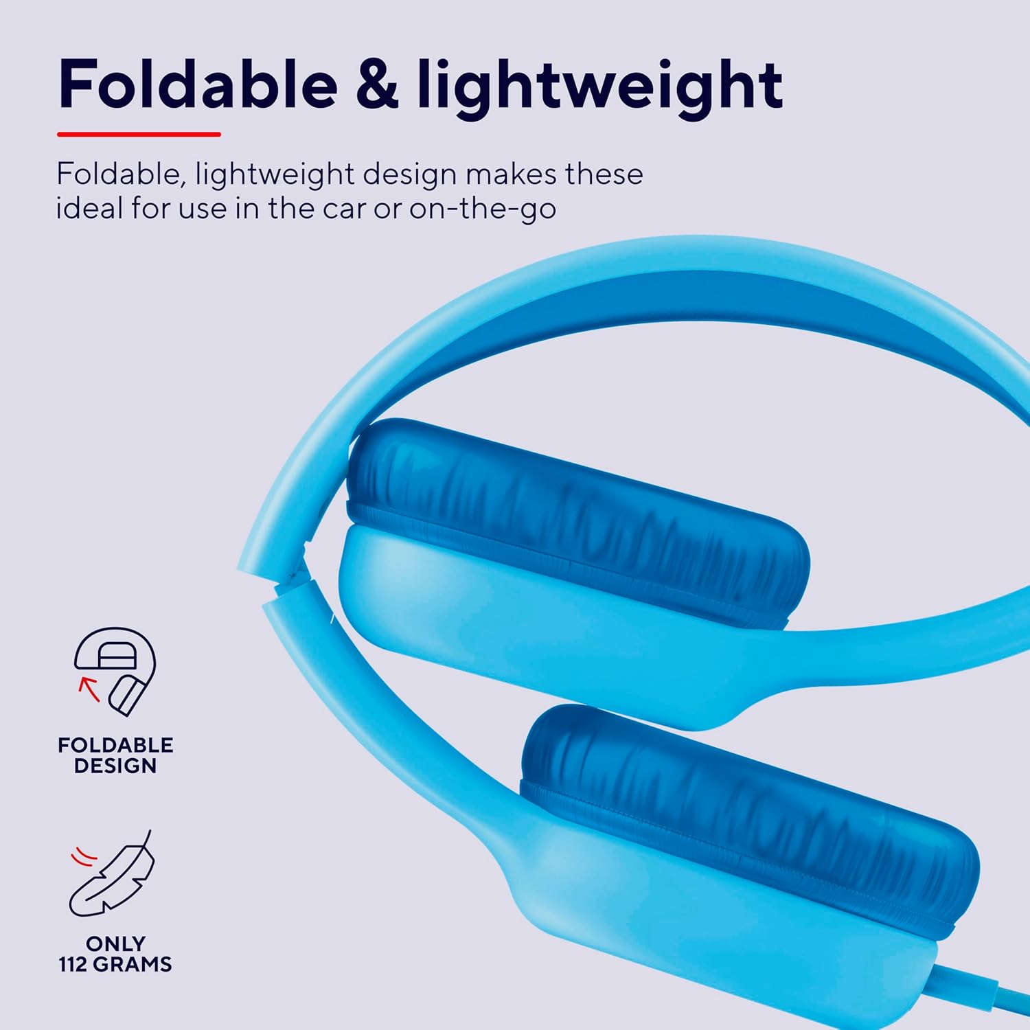 Trust Nouna Children's Headphones with Cable, Volume Limiter (85 dB) for Children from 4 Years, On-Ear Foldable Headset with Microphone, 3.5 mm Jack, Headphones Children with Sticker, Blue