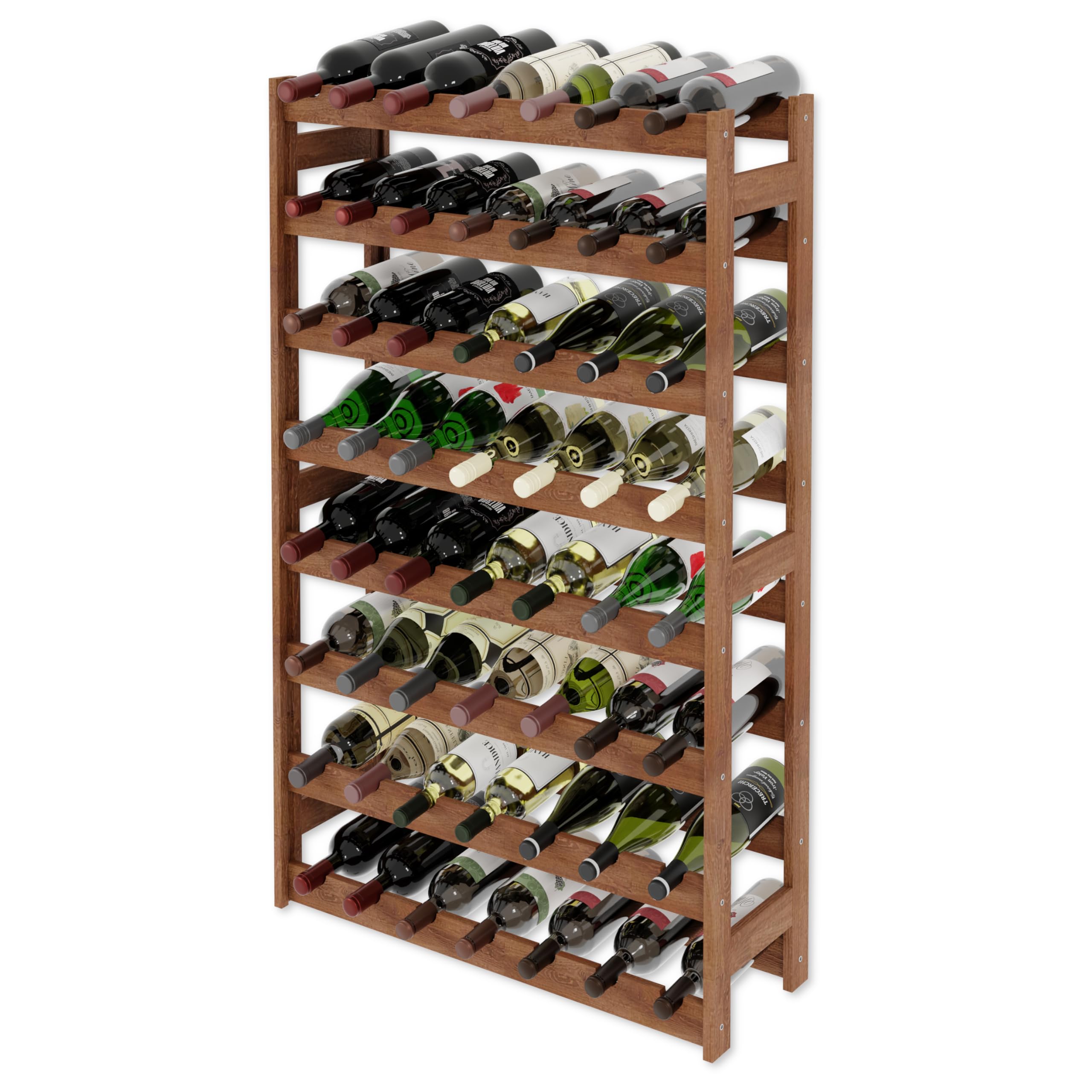 Lenmar, Casier à vin en bois pour bouteilles, naturel, RW-1, vin, étagère à bouteilles, étagère de cave, étagères, porte-bouteilles (marron, RW-1-56, 118 x 72,5 x 25, 7 couchées, 56 bouteilles)