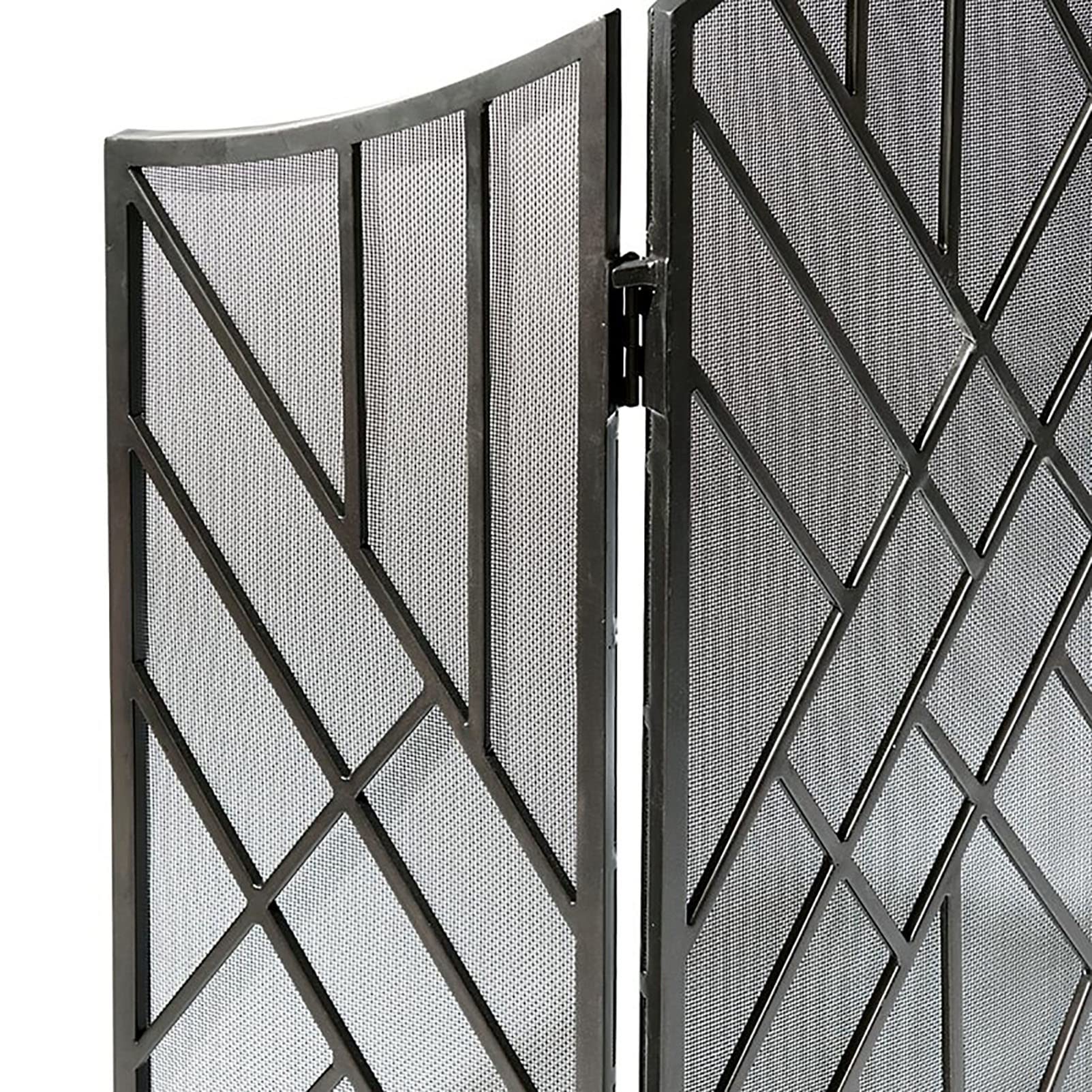 Protector de chimenea de hierro forjado, pantalla de chimenea arqueada de 3 paneles ignífugos, protector de chimenea portátil plegable de acero