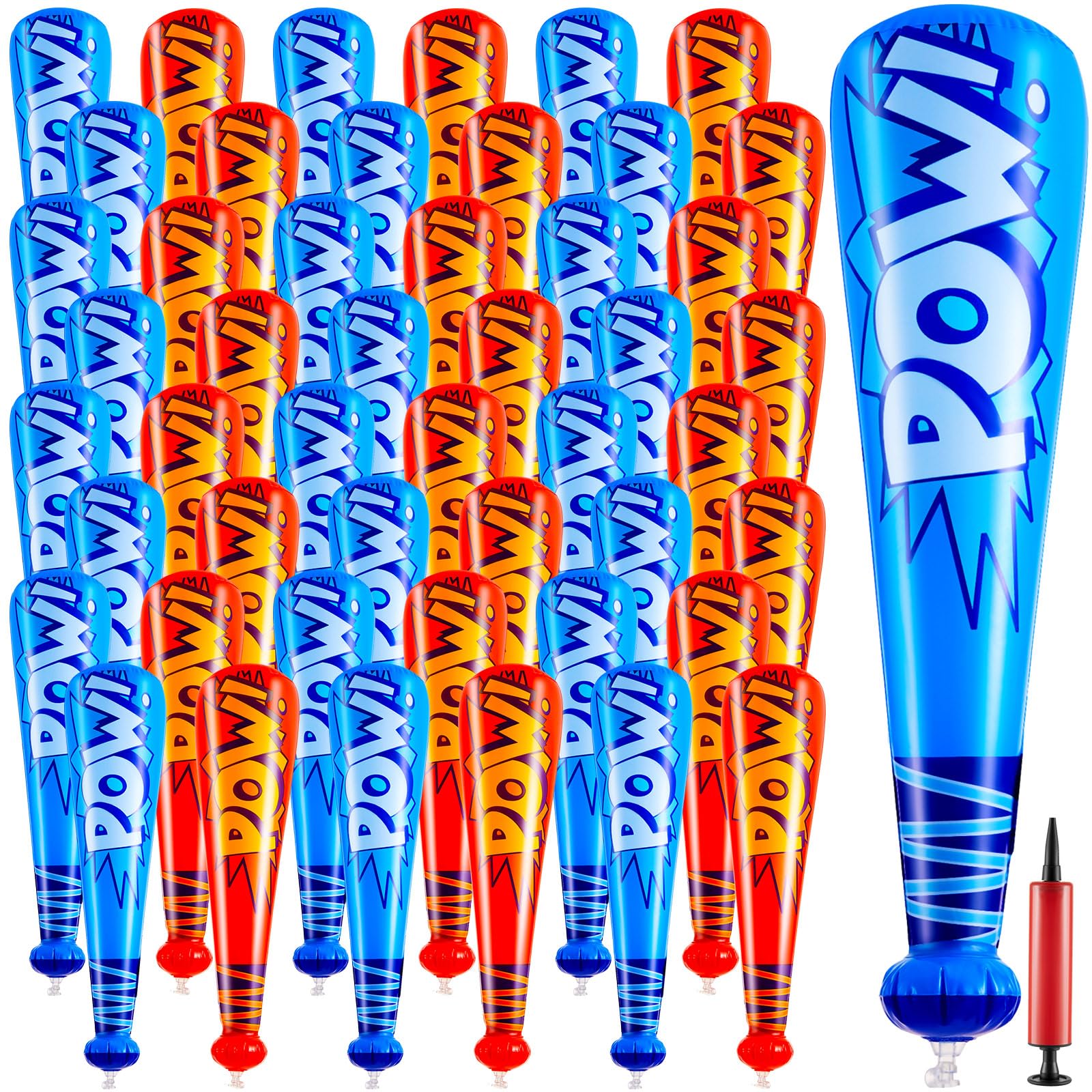 WILLBOND 48 Pcs 17 Inch Inflatable Baseball Bat Bulk Pump, Dark Blue,Red