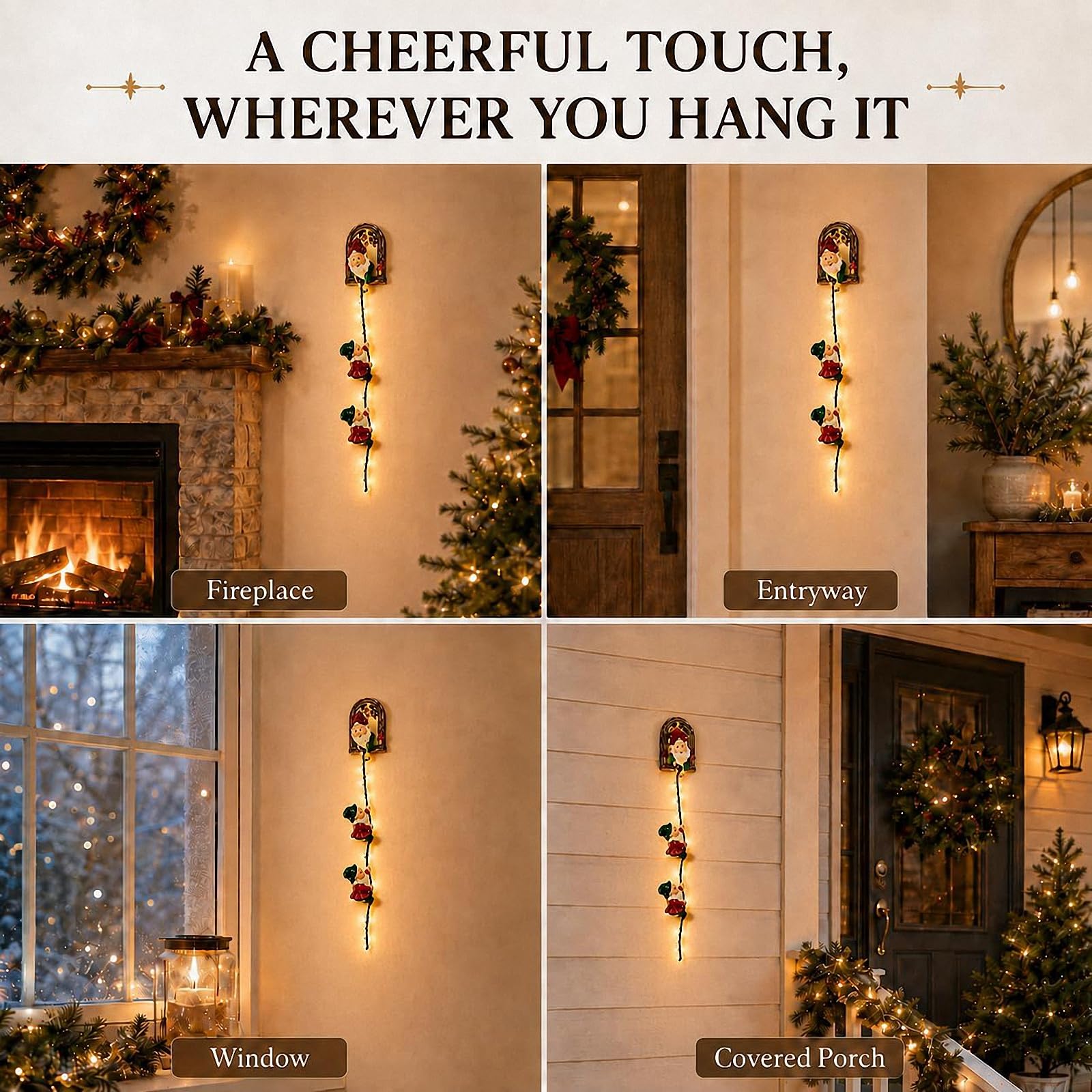 Christmas GNOME String Lights, Beleuchtete kletternde Wichtel-Weihnachtsdekoration, Hängende Xmas-Deko für Kaminsims, Weihnachtsbaum, Wand, Fenster, Wohnzimmer und Weihnachtsfeier，2 * Rot