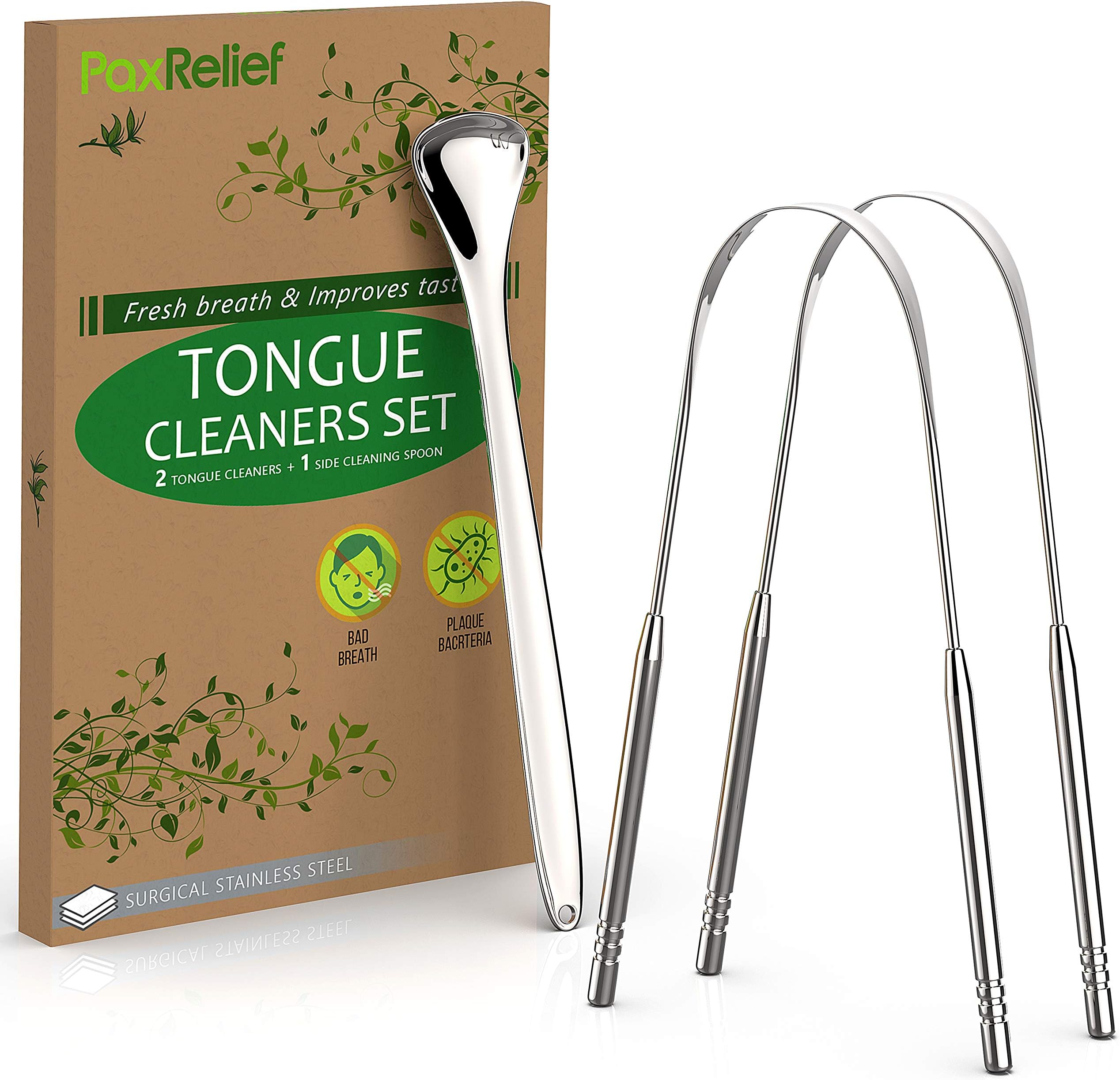 Tongue Scraper Stainless Steel for Adults - Tongue Cleaner Scraper Set for Fresh Breath, Surgical Stainless Steel Metal Tongue Scrapers for Plaque Removal