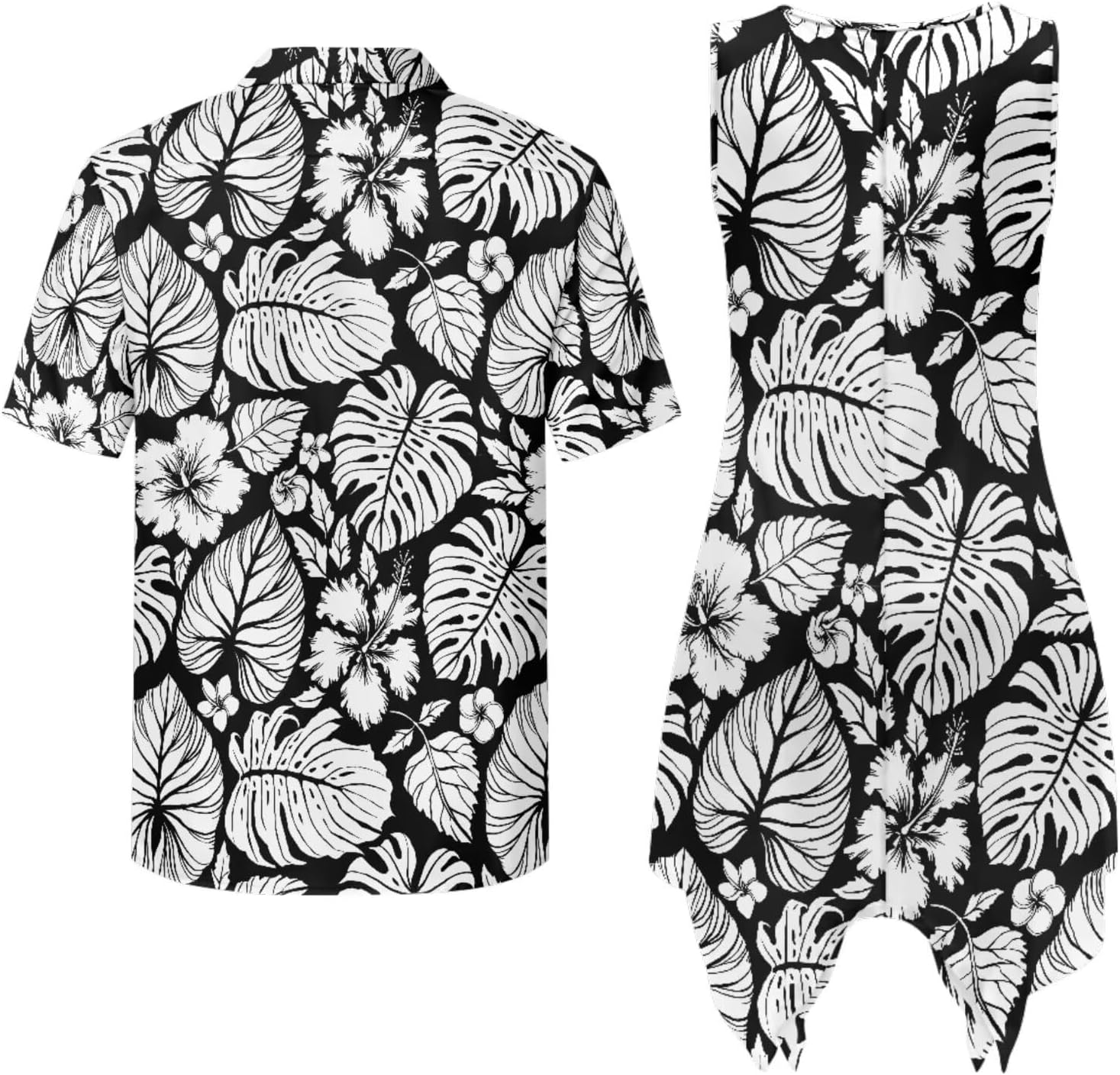 TOADDITDO Matching Hawaiian Couple Outfit Mens Button Down Aloha Shirts Womens Sundress Sleeveless A Line Flowy Tank Dress