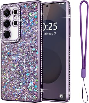 Samsung Galaxy S25 Ultra Case, Lafunda Bling Diamond Phone Case Women Cute Glitter Lightweight Slim Shockproof Wireless Charging Compatible for Galaxy S25 Ultra Silicone Protective Case with Strap |                                s25 ultra