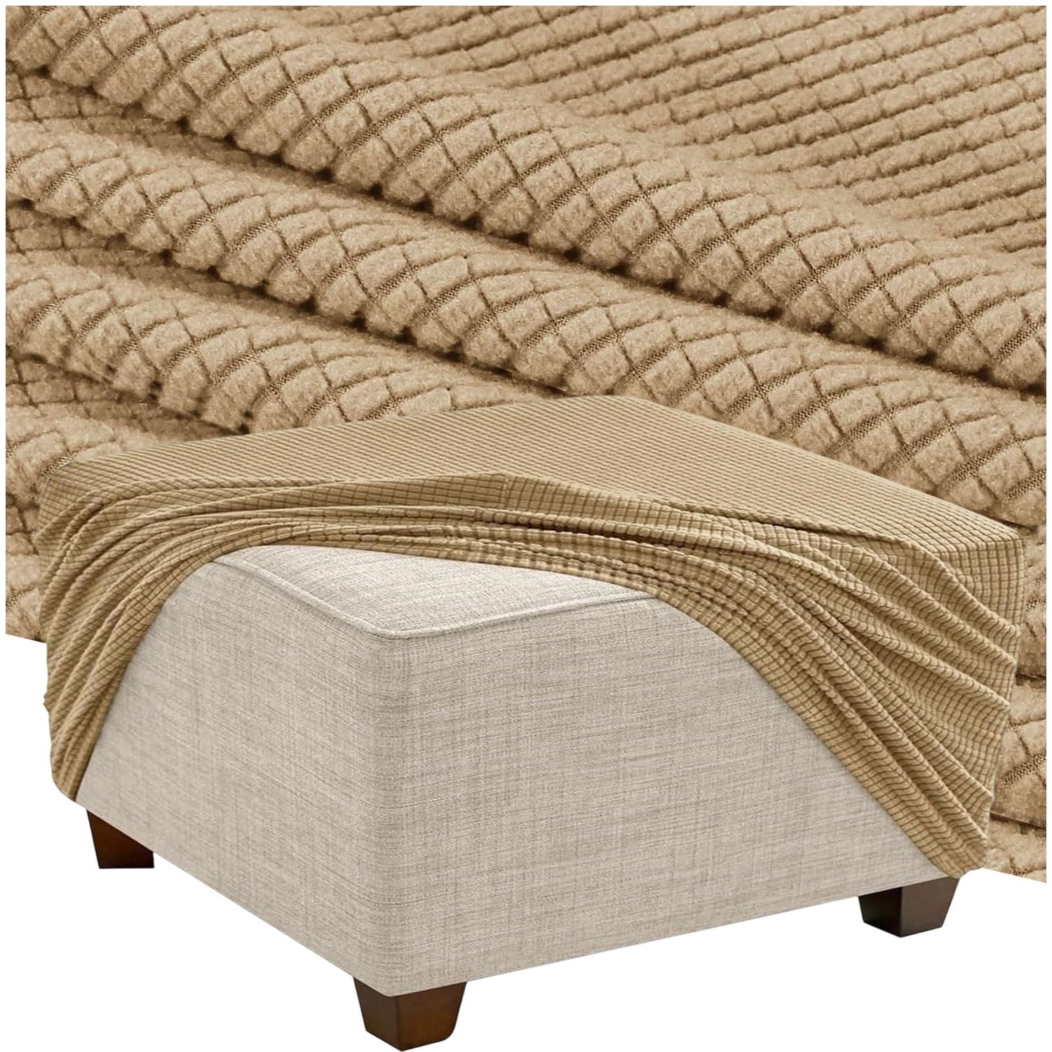 HKJGNH Square Ottoman Slipcover, Stretch Soft Thick Footstool Protector, Elastic Bottom Furniture Cover, Removable Washable Protector for Living Room(F5,65x65cm/26x26in)