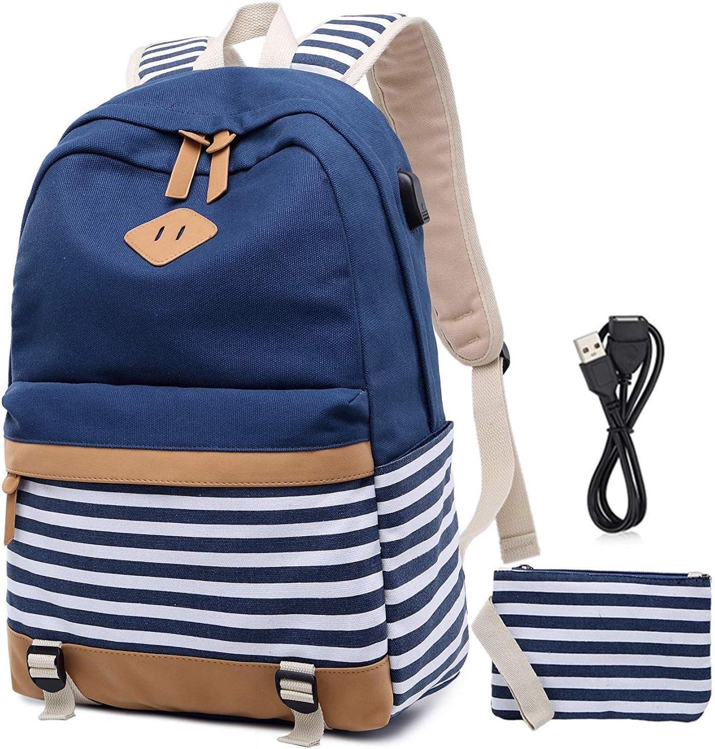 Meisohua Canvas School Backpack for Girls College Laptop Backpack 15.6 inch Daypack Teen Girls School Backpack with USB Port