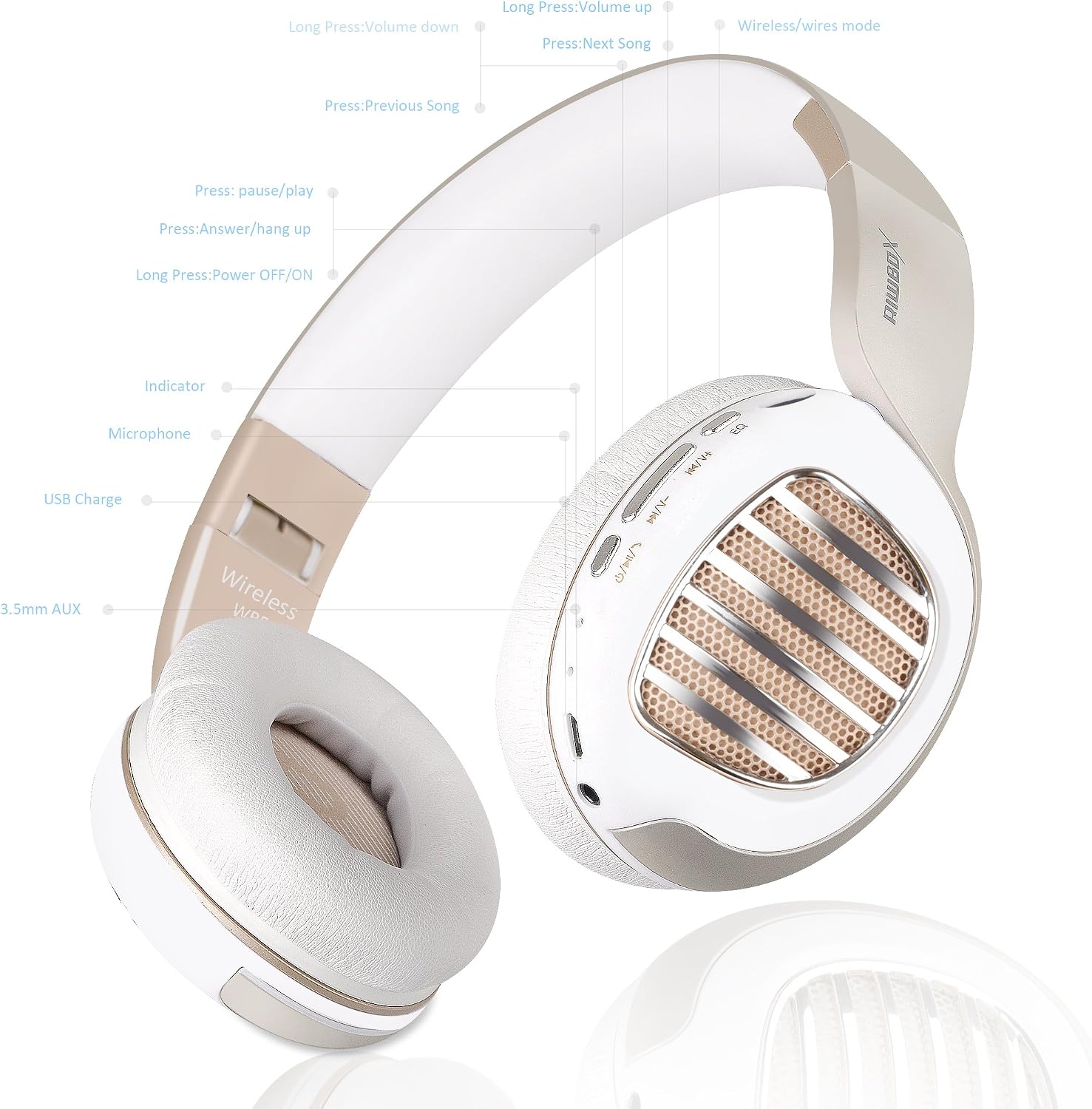 Best Seller Bluetooth Headphones, Riwbox WB5 Bluetooth 5.0 Wireless Foldable Headphones Over Ear with Microphone, 5 EQ Sound Modes, Soft Memory-Protein Earmuffs, Wireless and Wired Headset for PC (White Gold) ❤ Crazy Deals Bluetooth Headphones, Riwbox WB5 Bluetooth 5.0 Wireless Foldable Headphones Over Ear with Microphone, 5 EQ Sound Modes, Soft Memory-Protein Earmuffs, Wireless and Wired Headset for PC (White Gold)