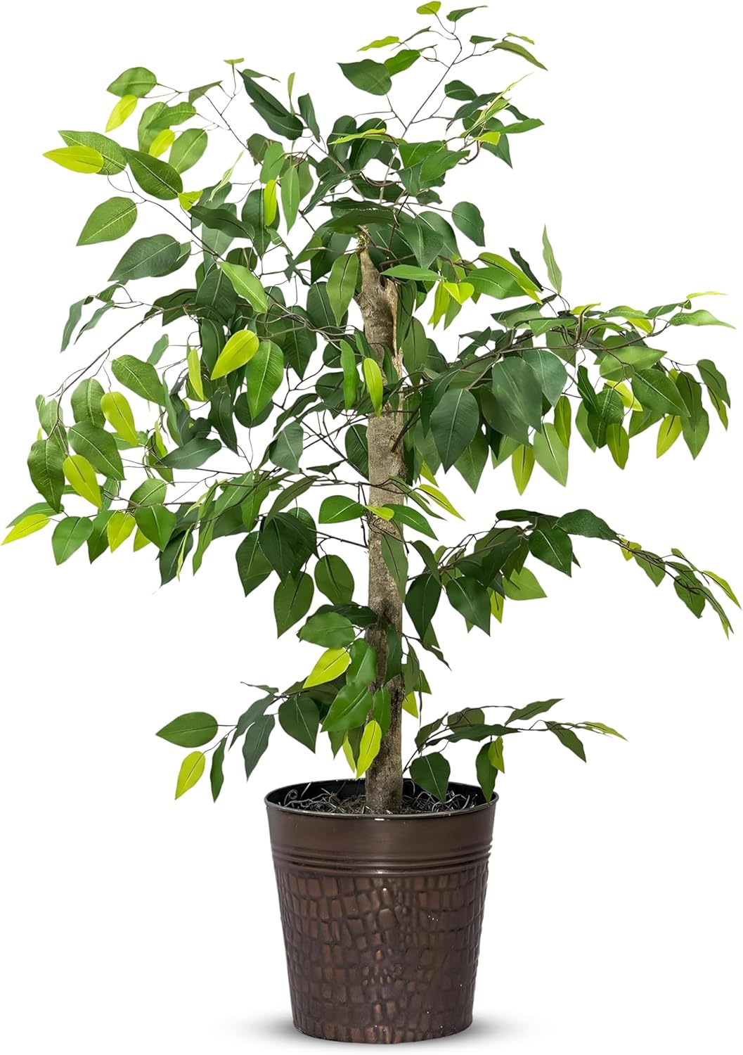4ft Artificial Plant with Copper Metal Pot and Real-Wood Trunk - Realistic Artificial Trees for Home Decor Indoor, Faux Ficus Tree 4ft (Copper Metal Pot)