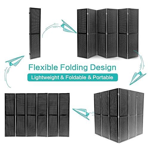 Vista 39 de Babion Pantalla de tablero de clavijas de 4 paneles, divisor de habitación, pantallas de privacidad plegables independientes, soporte de exhibición
