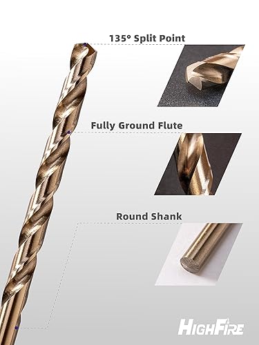 Miniatura 2 de Juego de 29 brocas de cobalto M35, brocas helicoidales HSS con punta dividida de 135 grados y vástago de tres planos, vástago reducido de 38