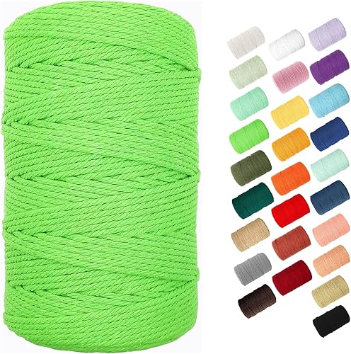 BYWORLD - Cuerda de macramé de 0.118 in, cuerda de algodón de 220 yardas (656.2 ft), cuerda de macramé de color 100% algodón natural para kit de