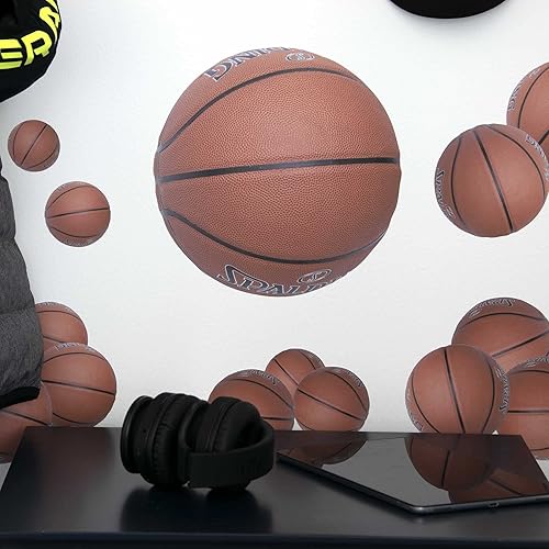 Miniatura 2 de StikArt 16 calcomanías de pared de baloncesto extraíbles en 7 tamaños (2 a 9.5 pulgadas)