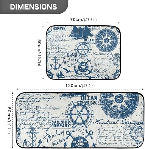 Miniatura 3 de Draft - Juego de 2 alfombrillas de cocina antifatiga náuticas, acolchadas, impermeables, antideslizantes, para el suelo
