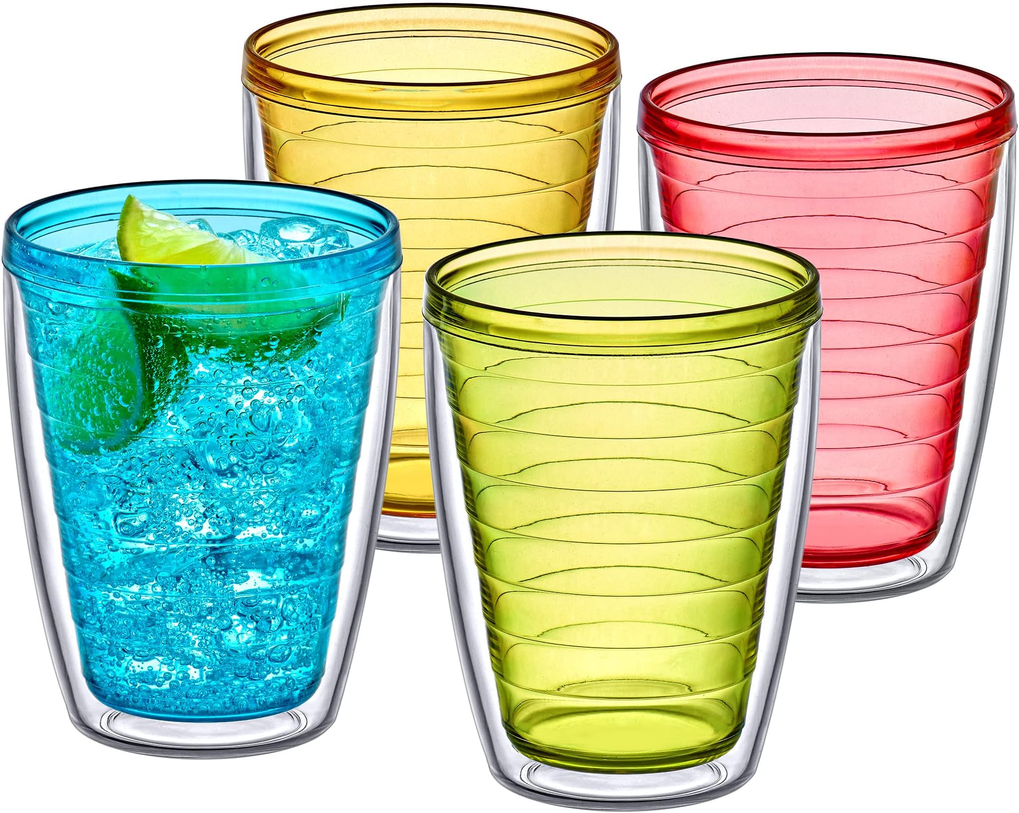 - Alaska - 16-Ounce Insulated Tumblers (Set of 4), Double-Wall Drinking Glasses, Mixed-Color Reusable Cups, BPA-Free, Shatter-Proof, Dishwasher-Safe