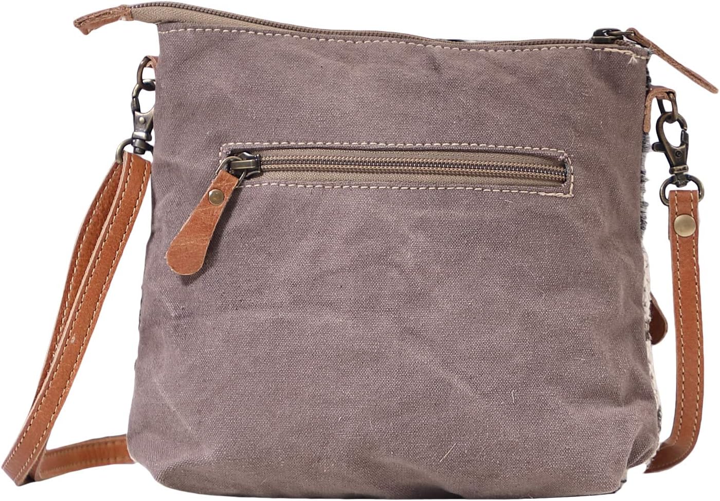 Myra Bag Gloss Small Crossbody - 10x8 Mexican Shoulder Bag, Canvas and Brown Leather, Zipper Top, Boho Purses for Women, Everyday Hippie Vintage Purse, For Work, Errands, Travel, Renaissance Outfit