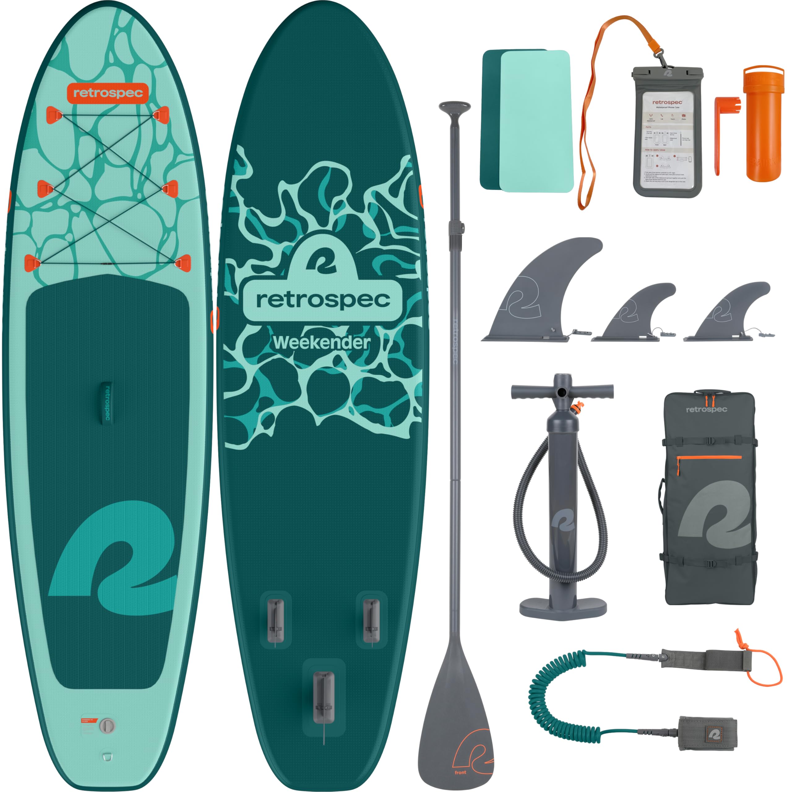 Photo 1 of Retrospec Weekender Inflatable Stand Up Paddle Board Includes Paddle, Pump, Travel Bag and Accessories 10’6” Lightweight Inflatable SUP, Puncture Resistant Inflatable Paddle Board for Adults