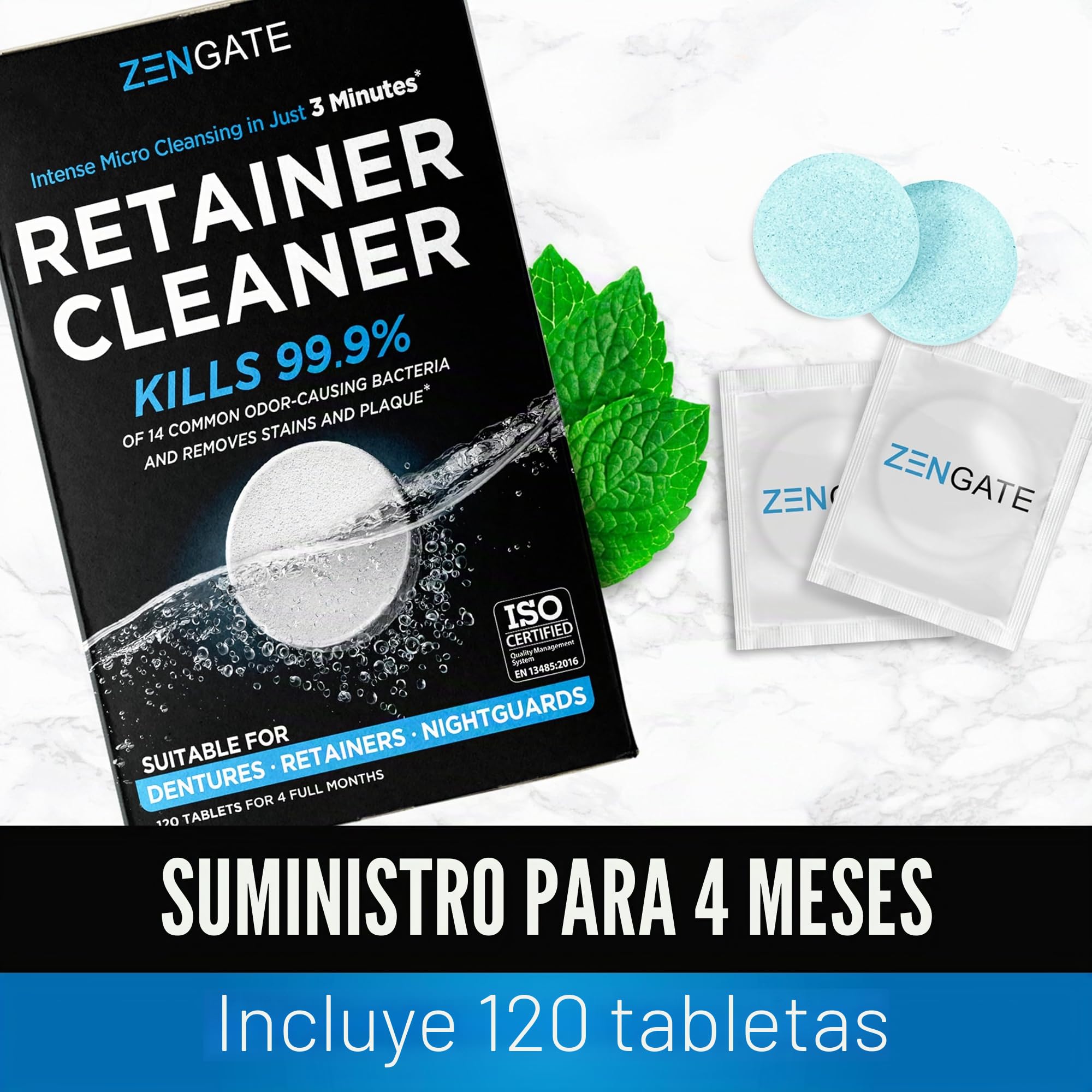 Retainer & Denture Cleaner Tablets - 4 Months Supply (120 pcs) - 3 Min Cleaning of Retainers & Aligner - Dental Cleaners for Odor & Plaque - Fresh & Bright Teeth, Mouth & Night Guard - USA Formulated