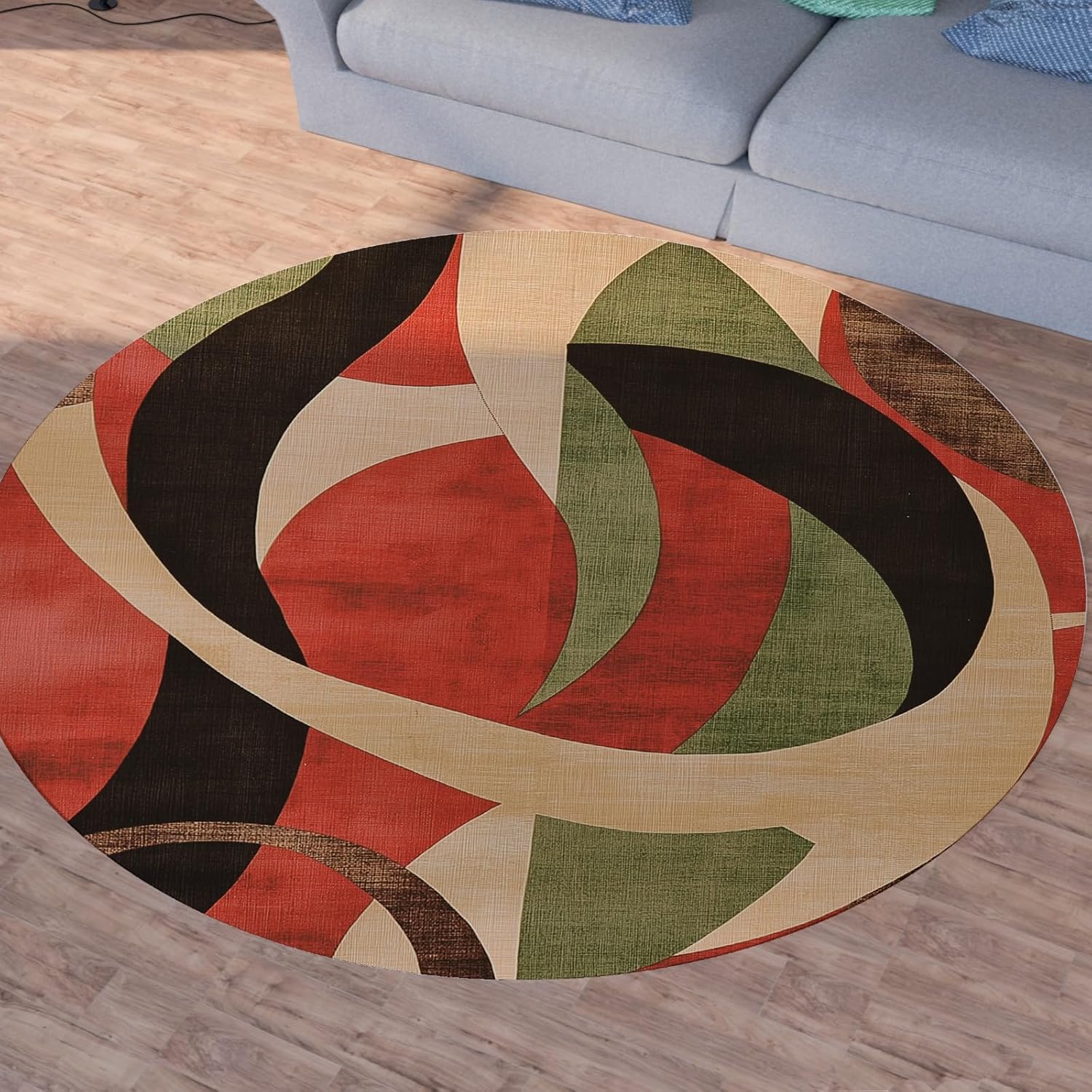 Round Rugs 4'x4' Washable Circle Rug for Bedroom, Soft Non-Slip Abstract Irregular Geometric Colorful Nursery Circular Carpet, Modern Painted Geometric Stripes Throw Rug for Living Room