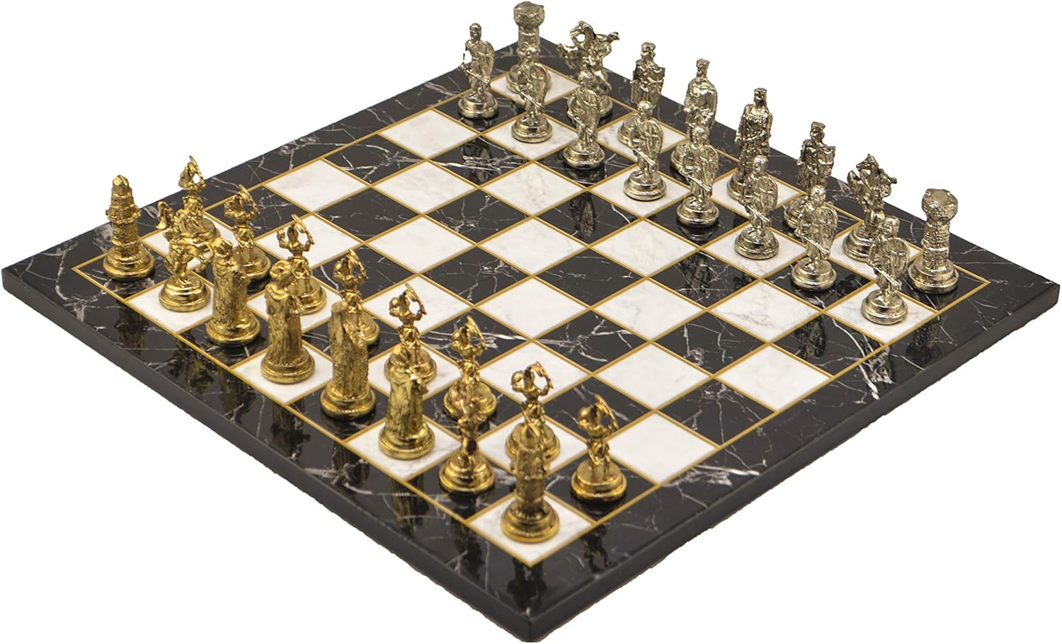 GiftHome Metal Chess Set for Adults Ottoman vs Byzantine Figures,Handmade Pieces and Marble Design Wooden Chess Board King 2.36 inc