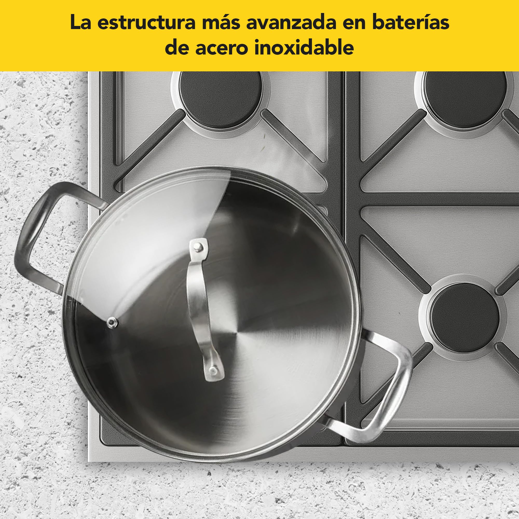 CASTEY - Olla con tapa de Malmö, 24 cm, Acero Inoxidable, Color Plateado, Tecnología Trimetal Induction, Distribuye de Forma Homogénea el Calor, Resistente y Duradera