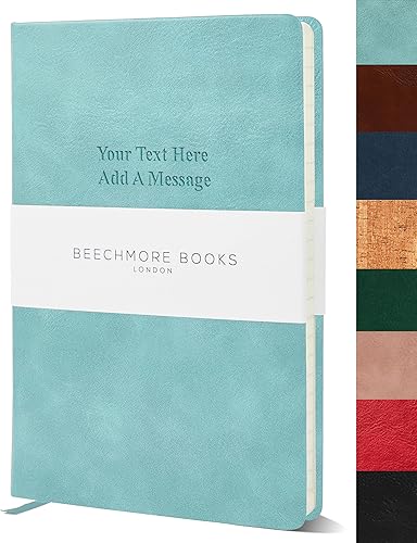 Beechmore Books - Cuaderno personalizado, regular, color verde azulado, tapa dura de cuero vegano personalizado, diario cuidadoso y personal, caja